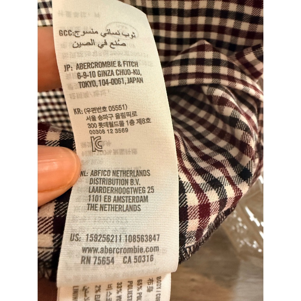 Abercrombie & Fitch XL Gingham Sweetheart Midi Dress Burgundy Black Long Sleeve - Picture 8 of 8